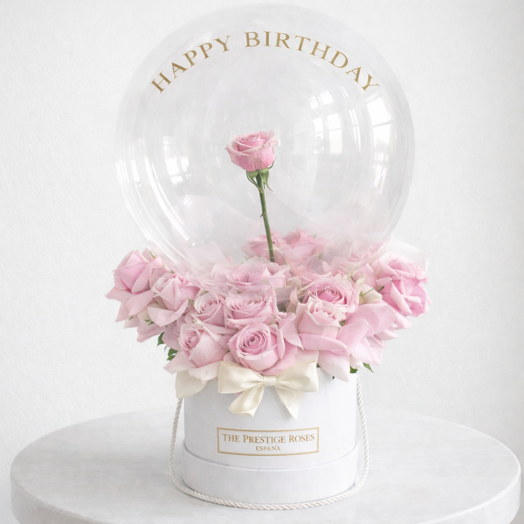 regalo con rosas rosita frescas y globo madrid